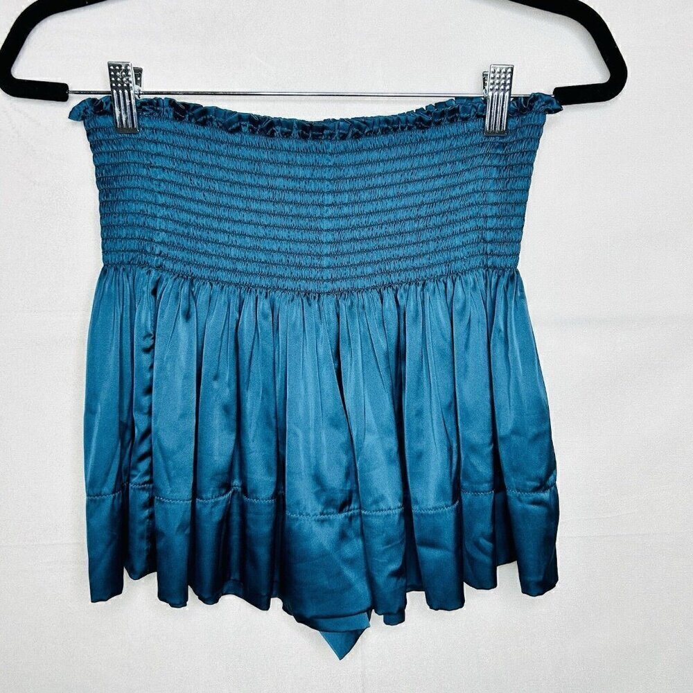 Natural Life Sz XS/S Womens Daisy Skort Shorts Dark Teal Satin Smocked Waistband